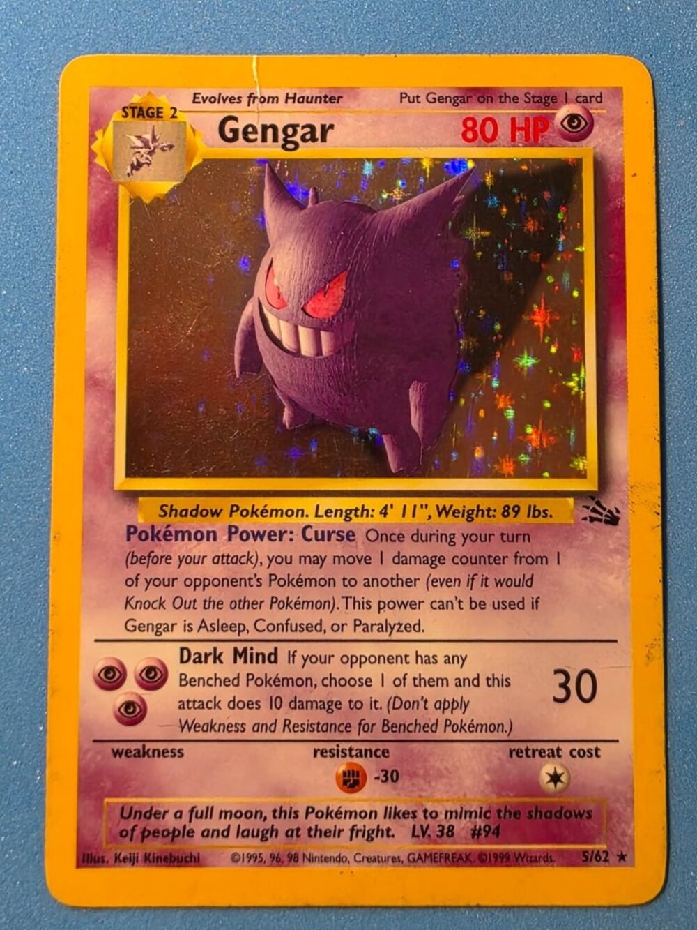 Gengar Holo #5/62 Fossil Rare WOTC 1999 Pokémon Dmg.